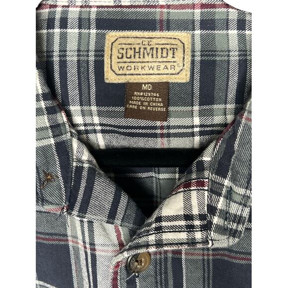 CE SCHMIDT Shirt Mens Medium Blue Green Plaid Button Up Heavy Cotton Workwear - Picture 2 of 4